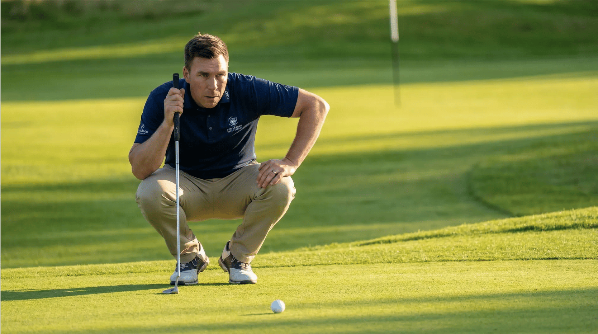 Tadd Bainton reading a putt on the green