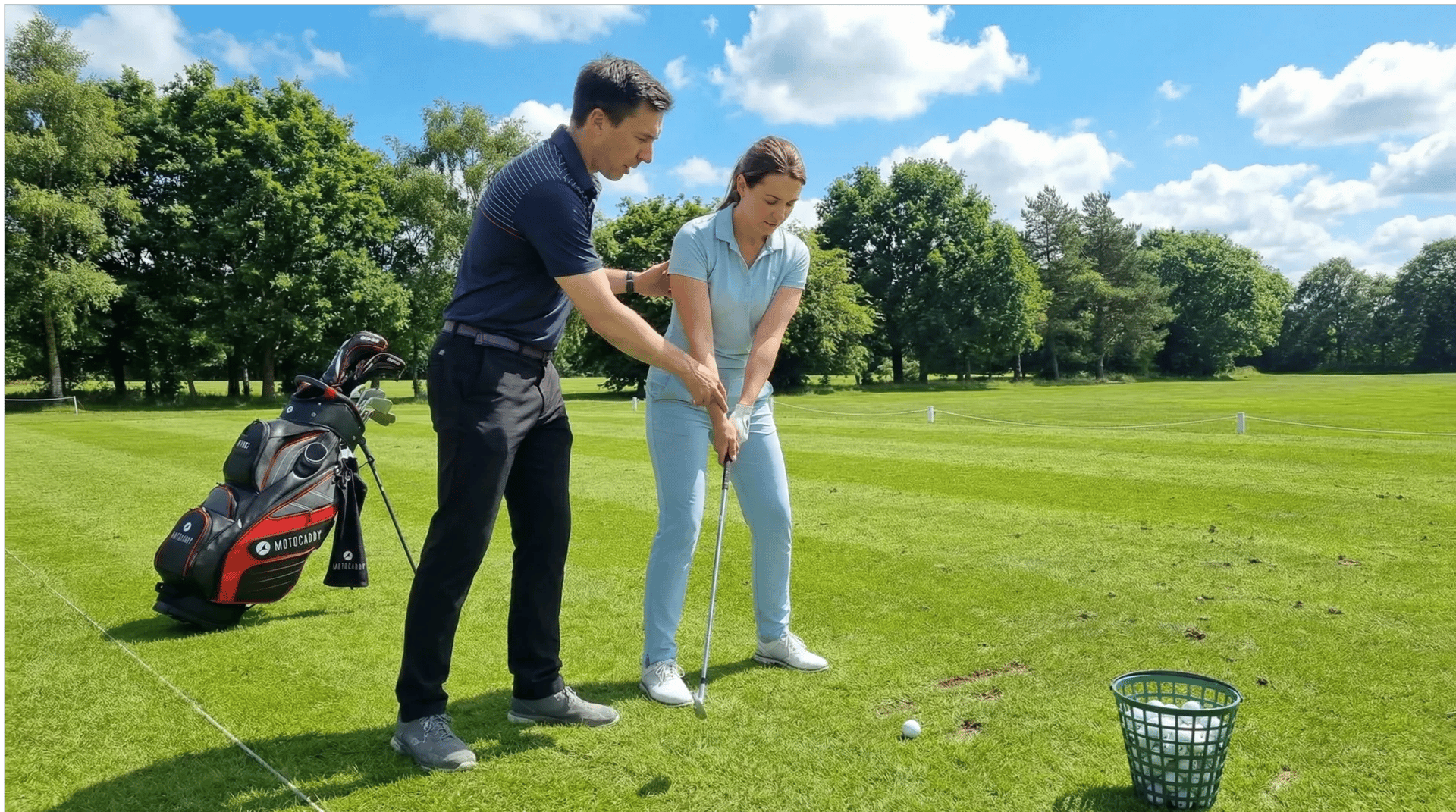 Tadd Bainton coaching a student on the driving range